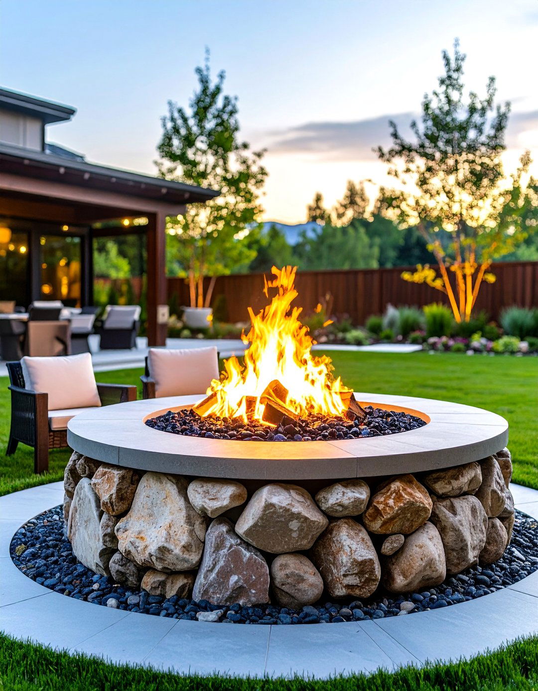 Modern Boulder Fire Pit with Gas Features - 20 Boulder Fire Pit Ideas