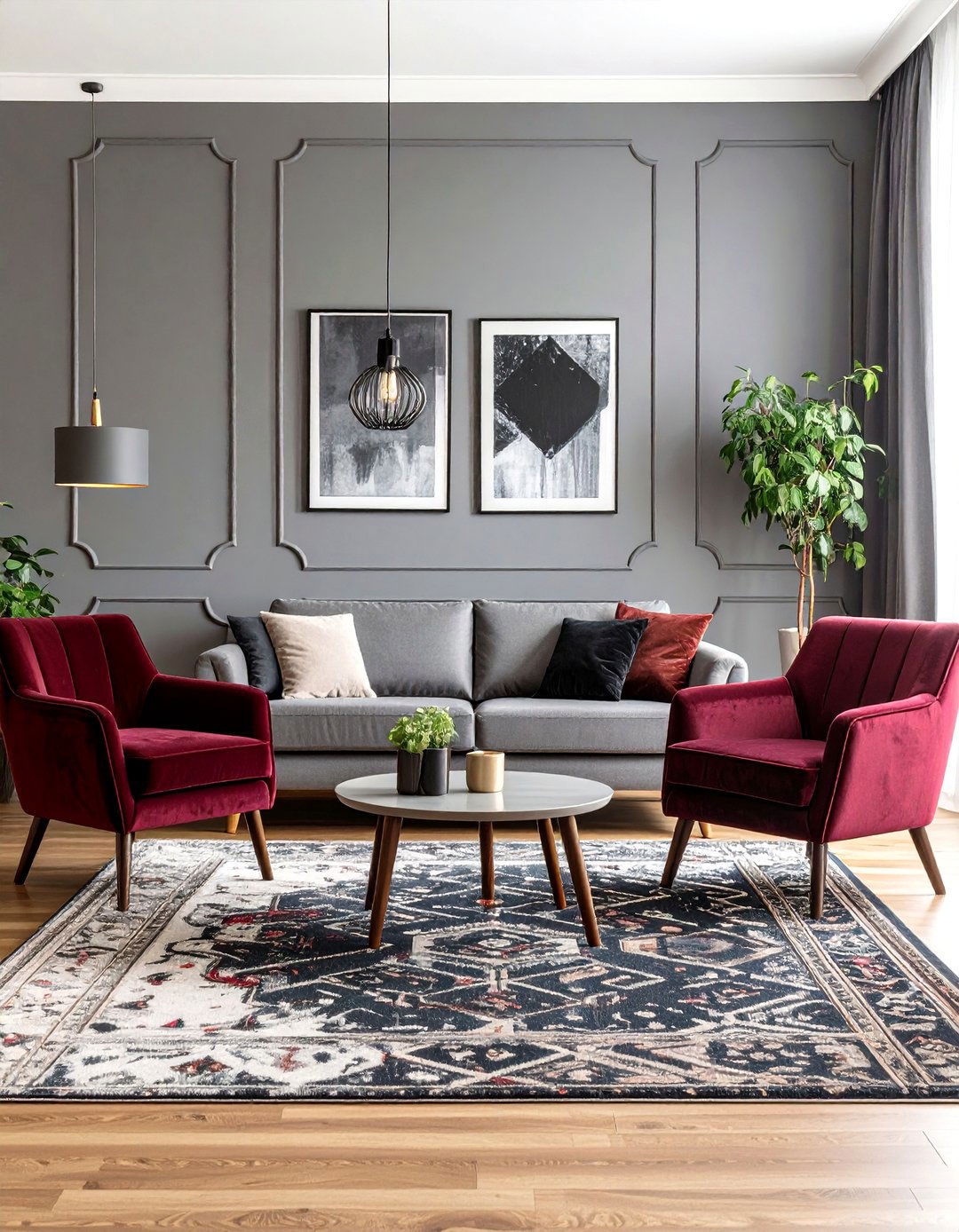 Modern Burgundy and Gray Duo - 20 Burgundy Living Room Ideas