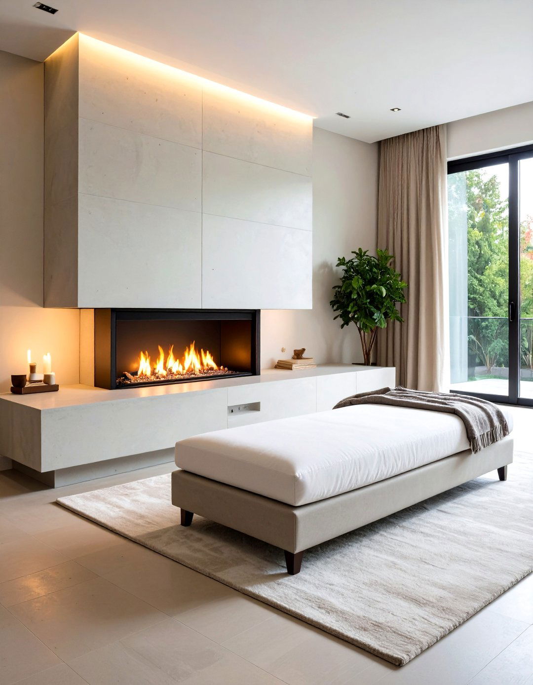 Modern Concrete Hearth Bench with Bedroom Fireplace - 20 Bedroom Fireplace Ideas
