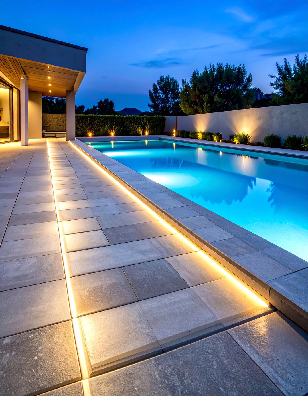 Modern Concrete Pool Walkway with Geometric Scoring - 20 Pool Walkway Ideas