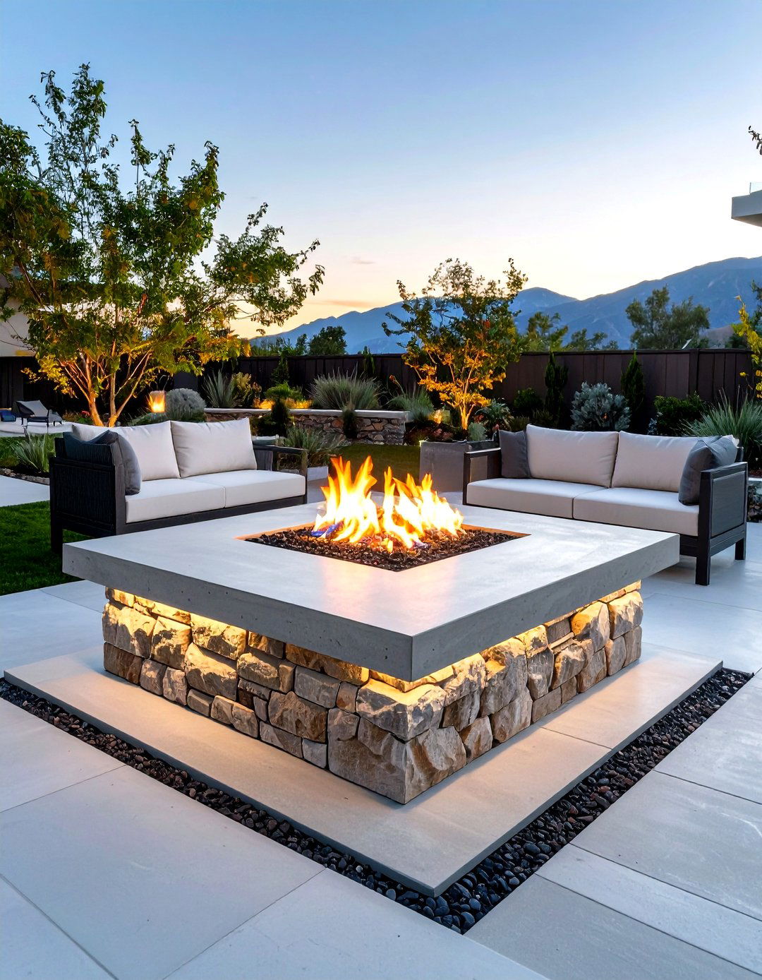 Modern Concrete and Stone Fire Table - 20 Stone Fire Pit Ideas