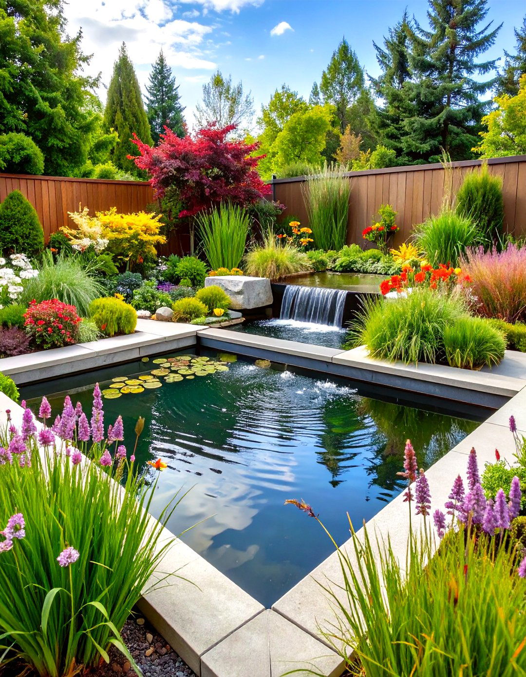 Modern Contemporary Pond Landscaping with Geometric Lines - 20 Pond Landscaping Ideas