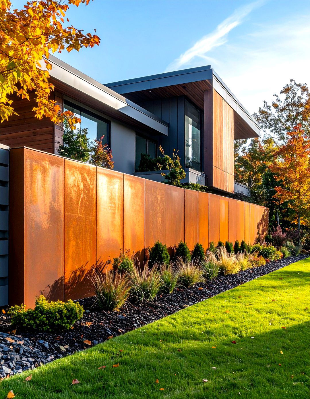 Modern Corten Steel Retaining Wall Design - 20 Retaining Wall Ideas for Sloped Backyard