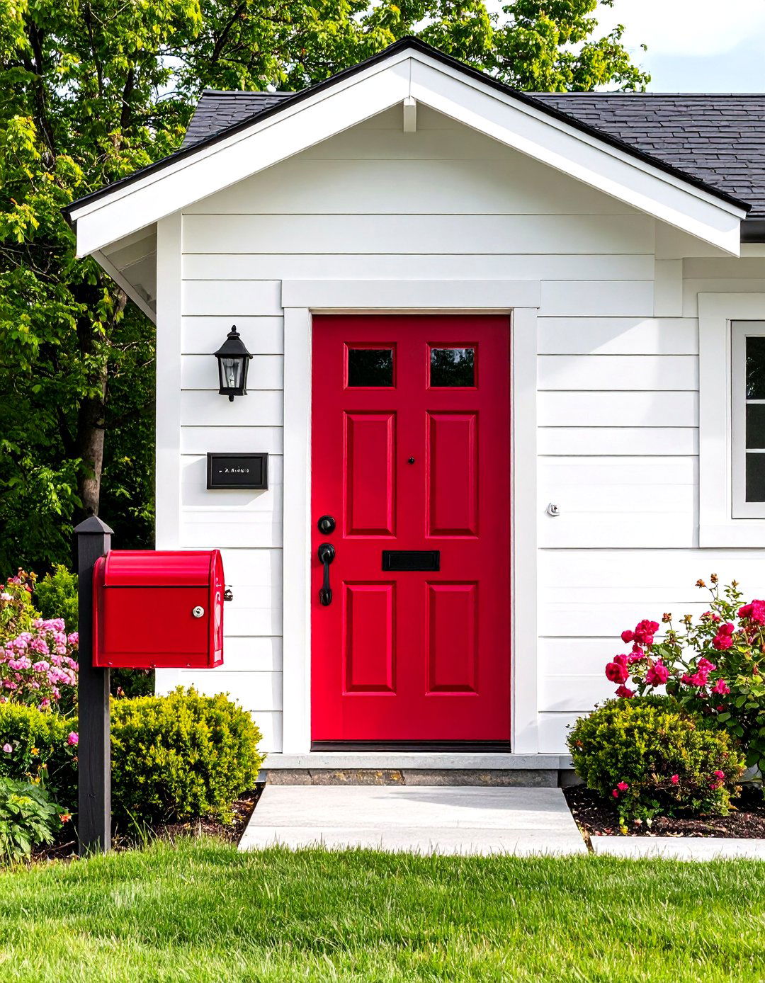 Modern Cottage House Exterior Bold Red Doors and Matte Black Hardware - 20 modern cottage house exterior ideas