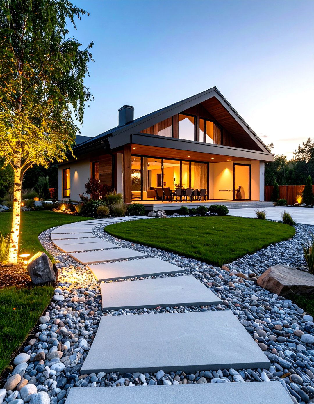 Modern Cottage House Exterior Sculptural Path and Minimalist Landscape - 20 modern cottage house exterior ideas