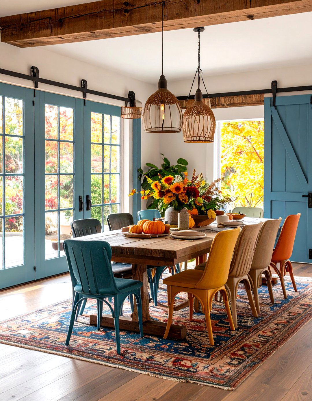 Modern Farmhouse Dining Room with Barn Door Room Divider - 20 Modern Farmhouse Dining Room Ideas