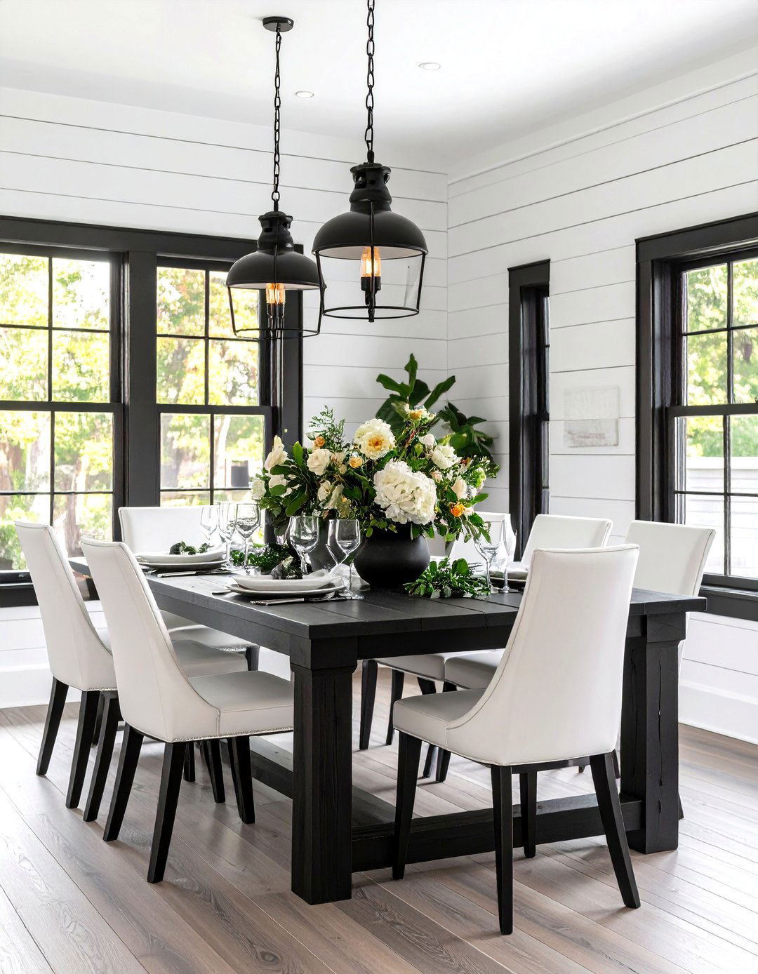 Modern Farmhouse Dining Room with Black and White Contrast - 20 Modern Farmhouse Dining Room Ideas