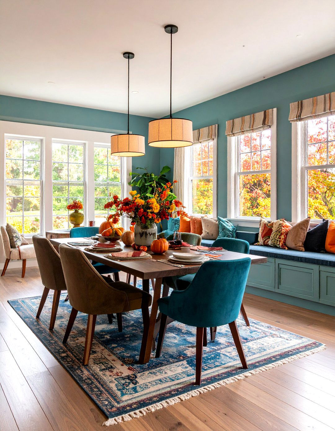 Modern Farmhouse Dining Room with Cozy Breakfast Nook Extension - 20 Modern Farmhouse Dining Room Ideas