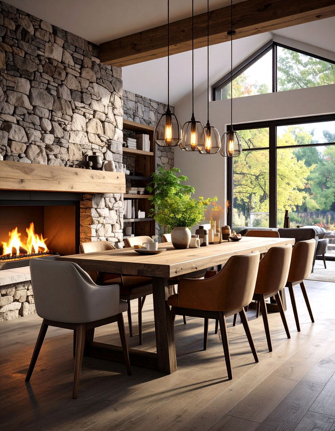 Modern Farmhouse Dining Room with Exposed Stone Accents - 20 Modern Farmhouse Dining Room Ideas