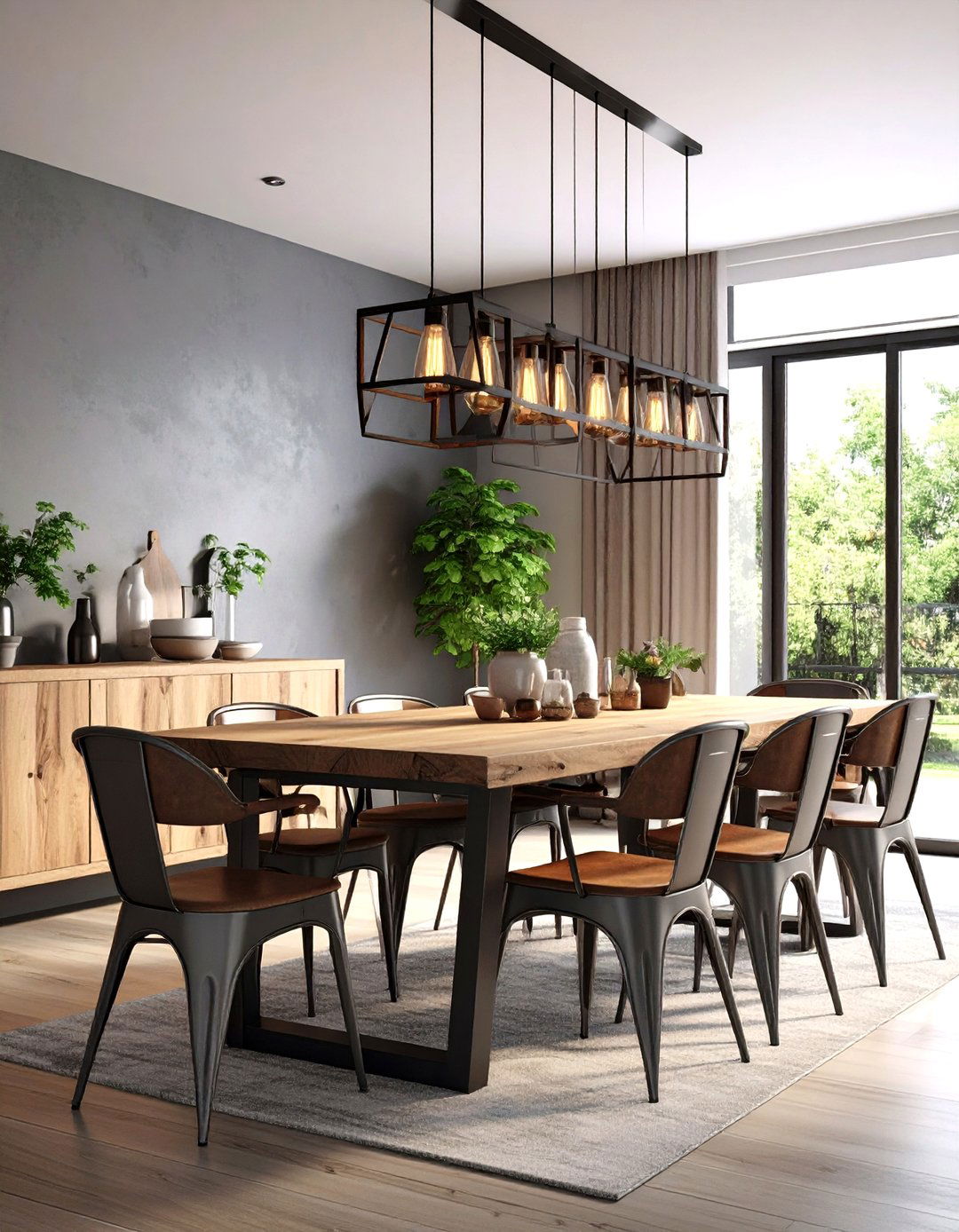 Modern Farmhouse Dining Room with Industrial Lighting Elements - 20 Modern Farmhouse Dining Room Ideas