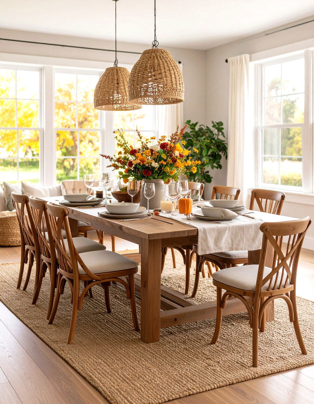 Modern Farmhouse Dining Room with Mixed Seating Arrangement - 20 Modern Farmhouse Dining Room Ideas