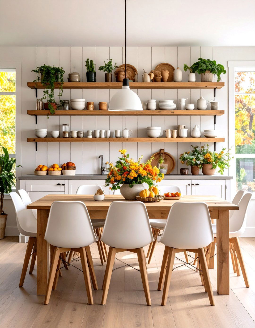 Modern Farmhouse Dining Room with Open Shelving Display - 20 Modern Farmhouse Dining Room Ideas