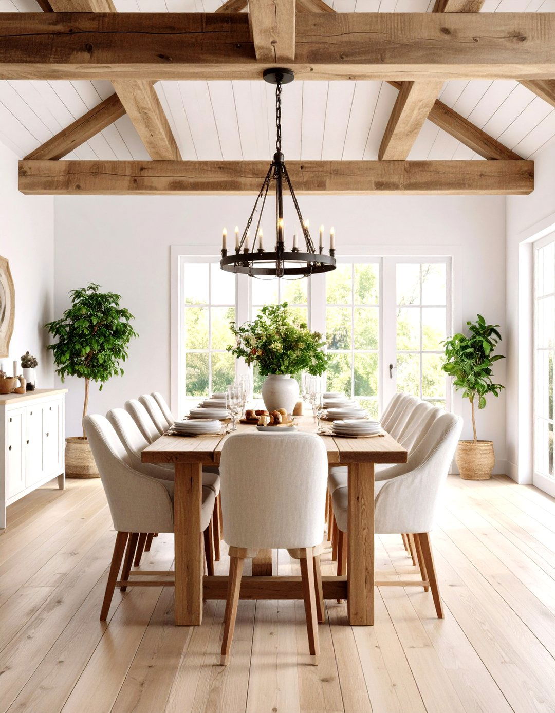 Modern Farmhouse Dining Room with Reclaimed Wood Beam Ceiling - 20 Modern Farmhouse Dining Room Ideas
