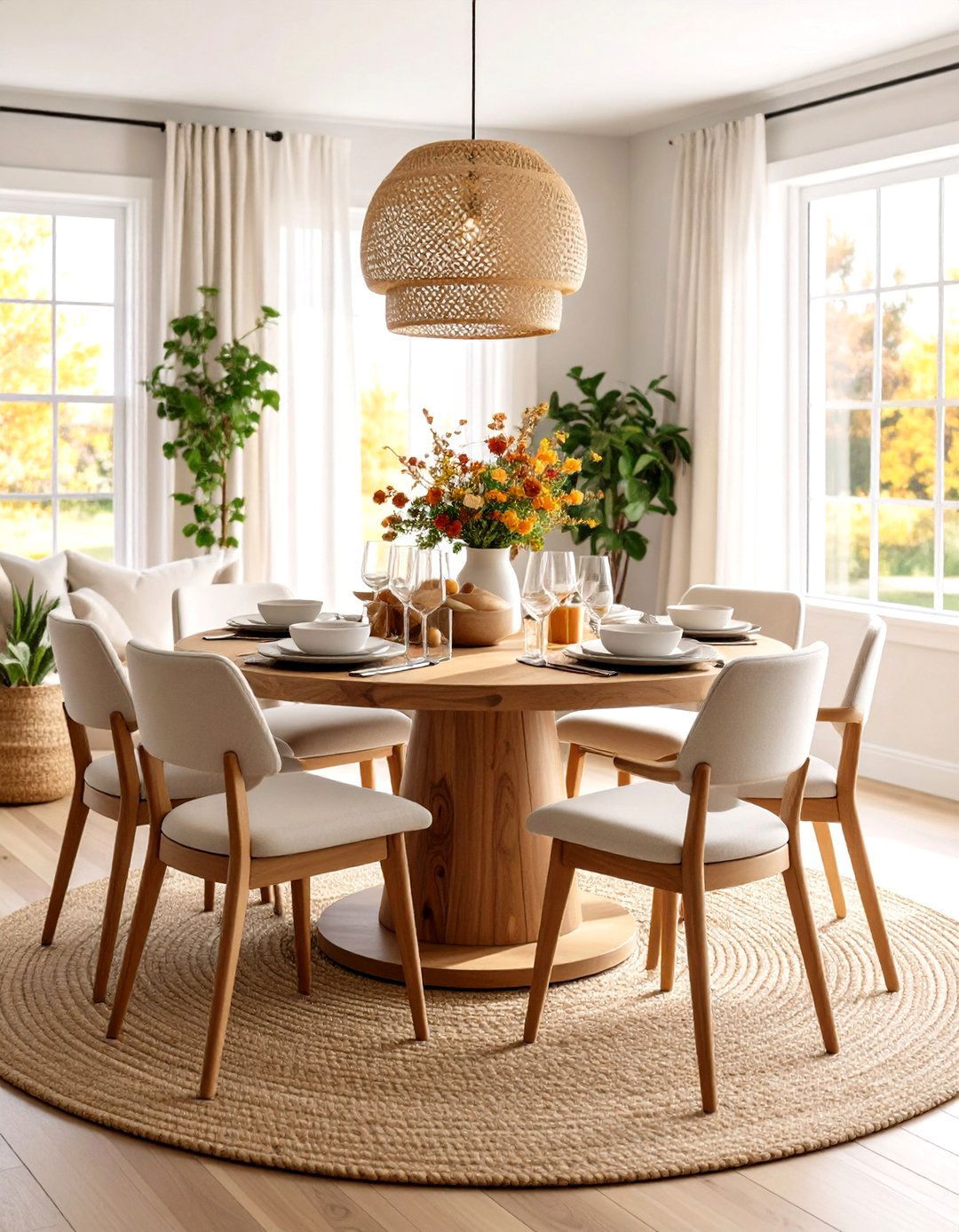 Modern Farmhouse Dining Room with Round Pedestal Table Focus - 20 Modern Farmhouse Dining Room Ideas
