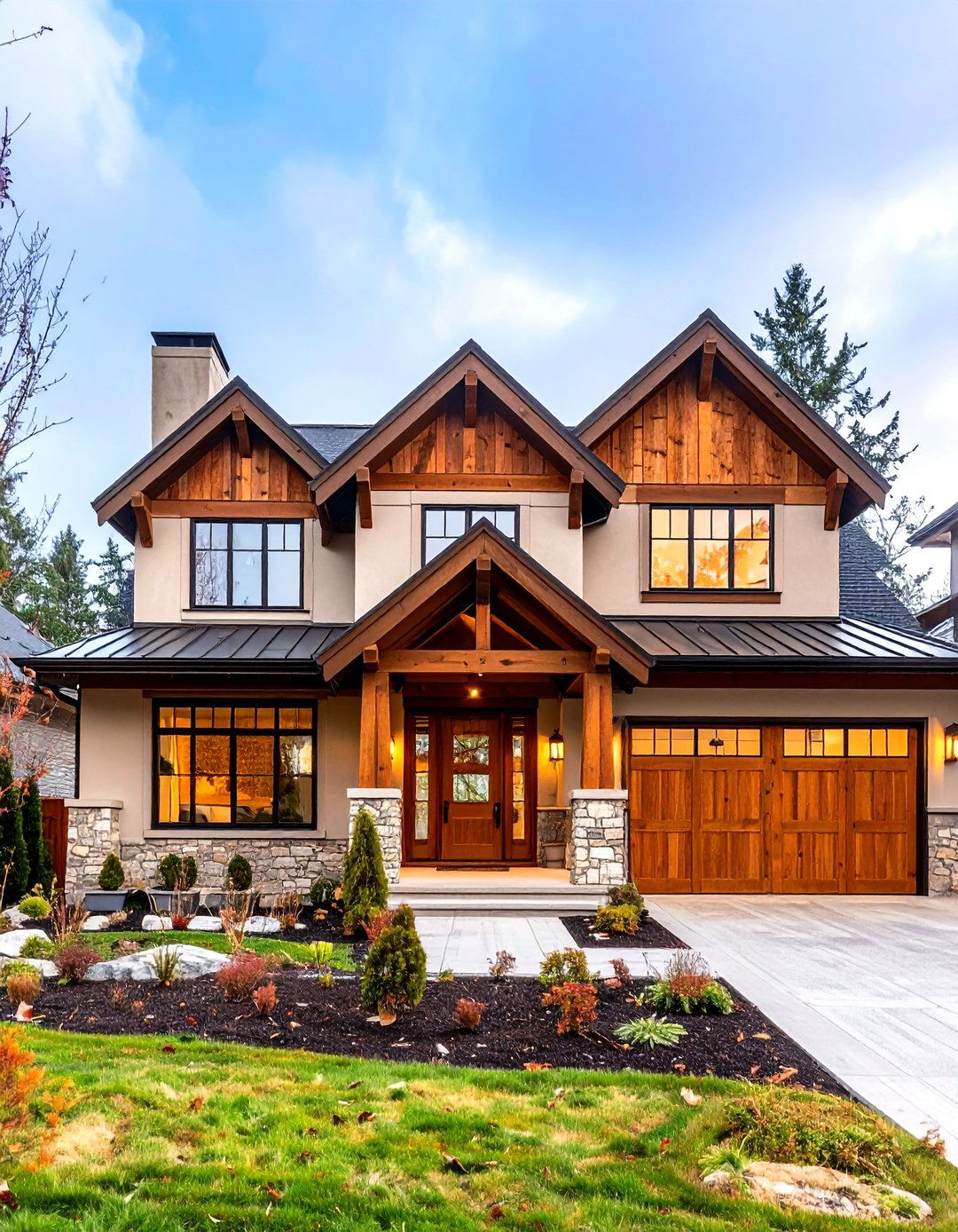 Modern Farmhouse Exterior with Stucco and Wood Accent Combination - 20 Modern Farmhouse Exterior