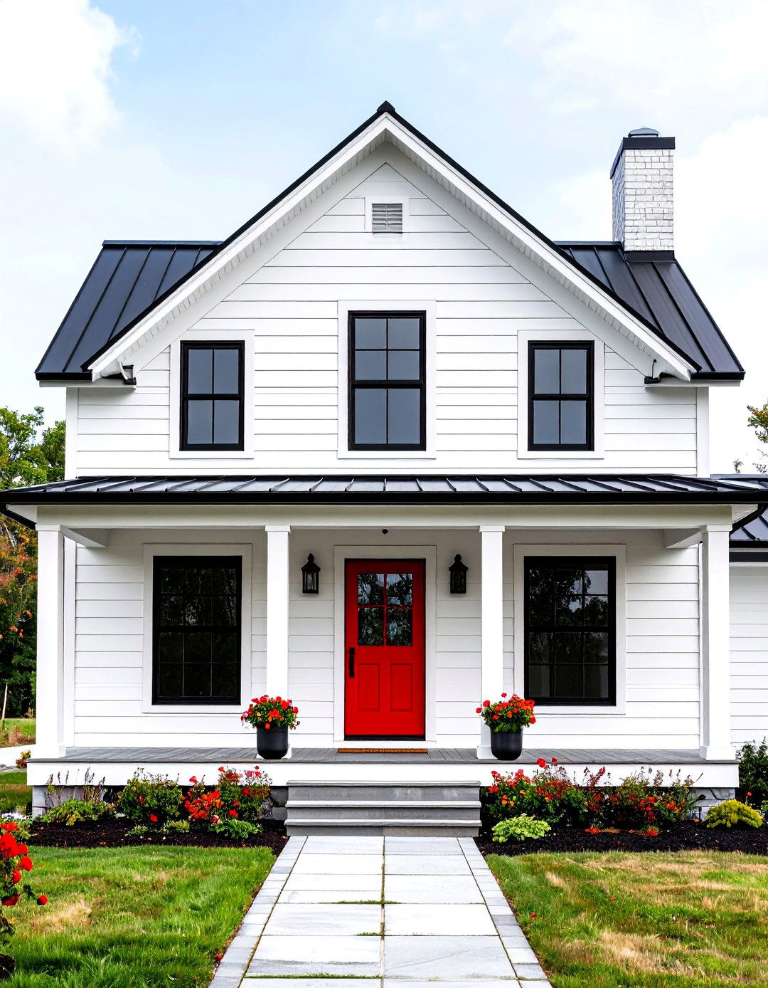 Modern Farmhouse Exterior with White Shiplap and Black Window Grid Pattern - 20 Modern Farmhouse Exterior