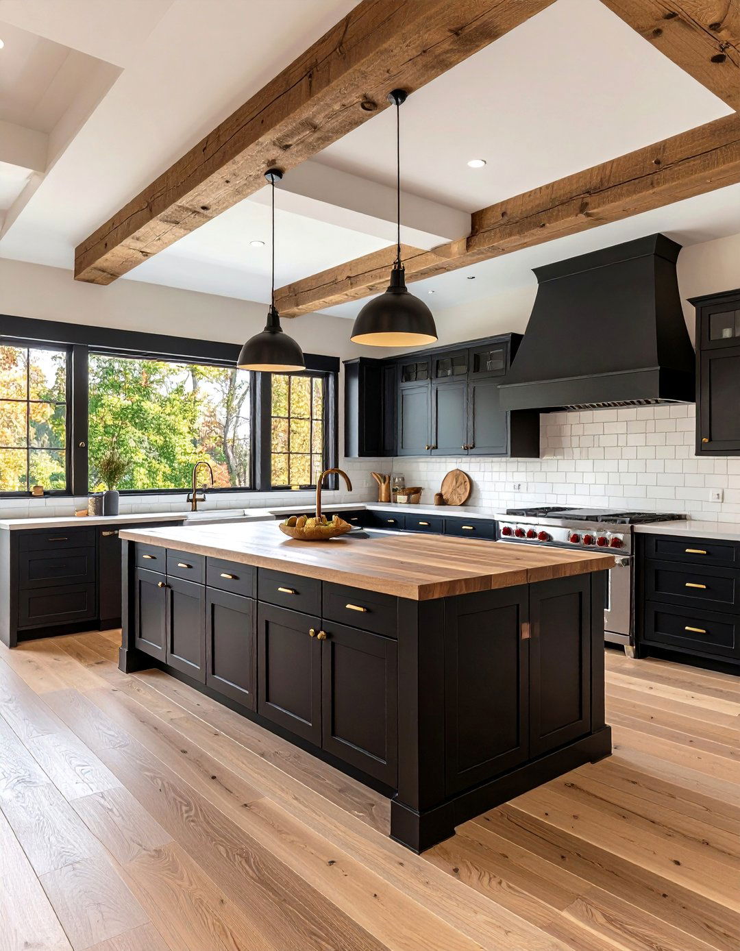 Modern Farmhouse Kitchen With Black Cabinets And Butcher Block Countertops - 20 Kitchen With Black Cabinets And Wood Countertops Ideas
