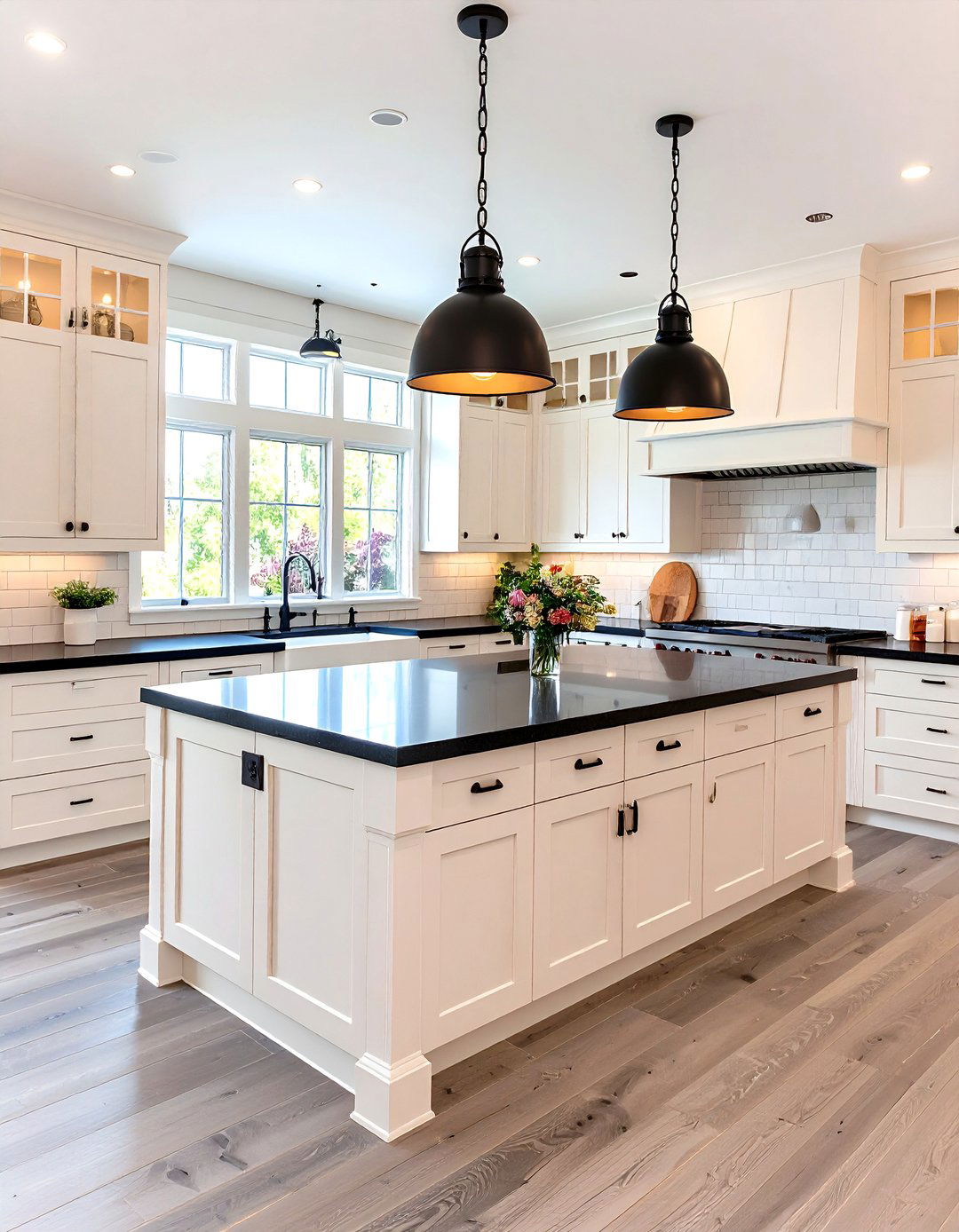 Modern Farmhouse Kitchen With Dark Countertops and Light Cabinets - 20 kitchen with dark countertops and light cabinets