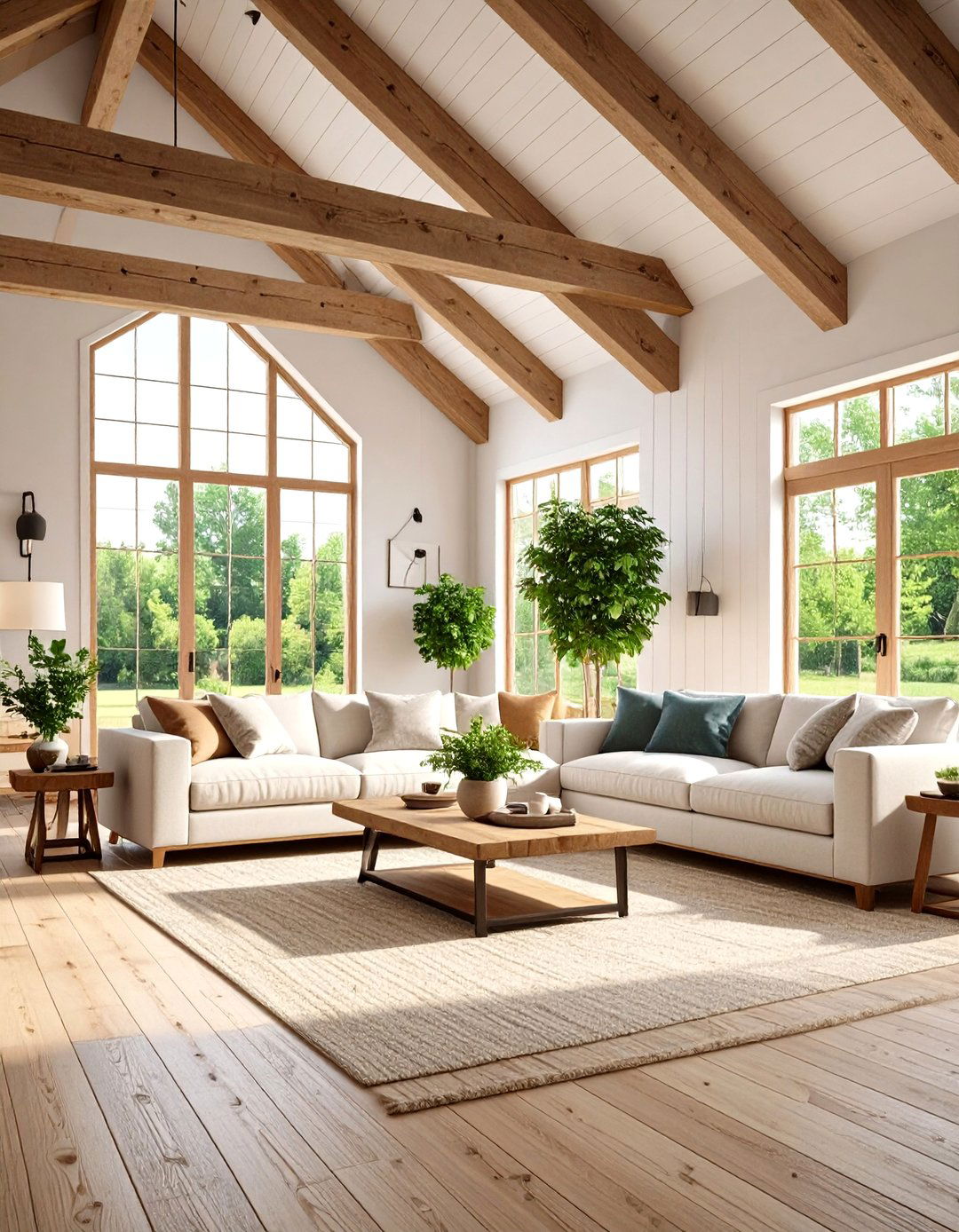 Modern Farmhouse Living Room Vaulted Ceiling with Mixed Materials - 20 Living Room Vaulted Ceiling Ideas