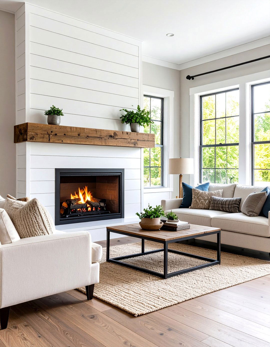 Modern Farmhouse Shiplap Living Room Fireplace - 20 Living Room Fireplace Ideas