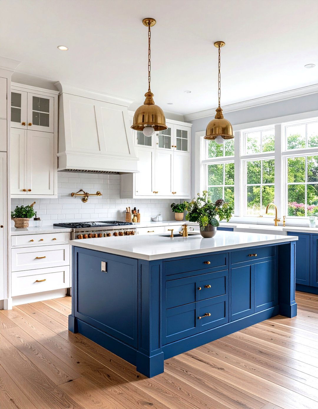 Modern Farmhouse White Kitchen Cabinets with Blue Island and Shiplap Details - 20 White Kitchen Cabinets With Blue Island