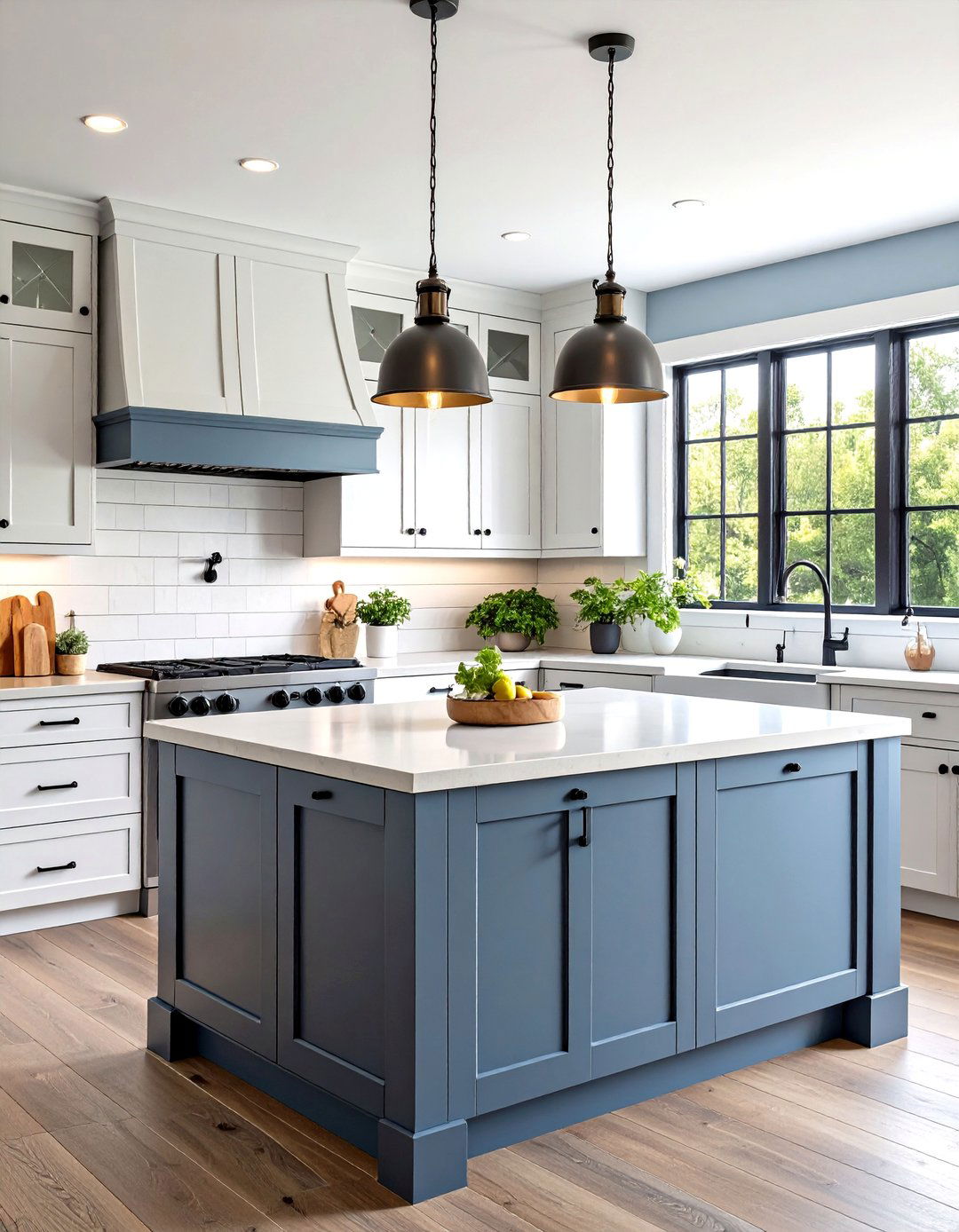 Modern Farmhouse White Kitchen Cabinets with Charcoal Grey Island - 20 White Kitchen Cabinets With Grey Island Ideas