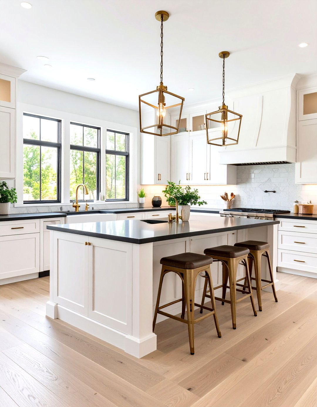 Modern Farmhouse White Kitchen with Black Countertops - 20 white kitchen with black countertops ideas