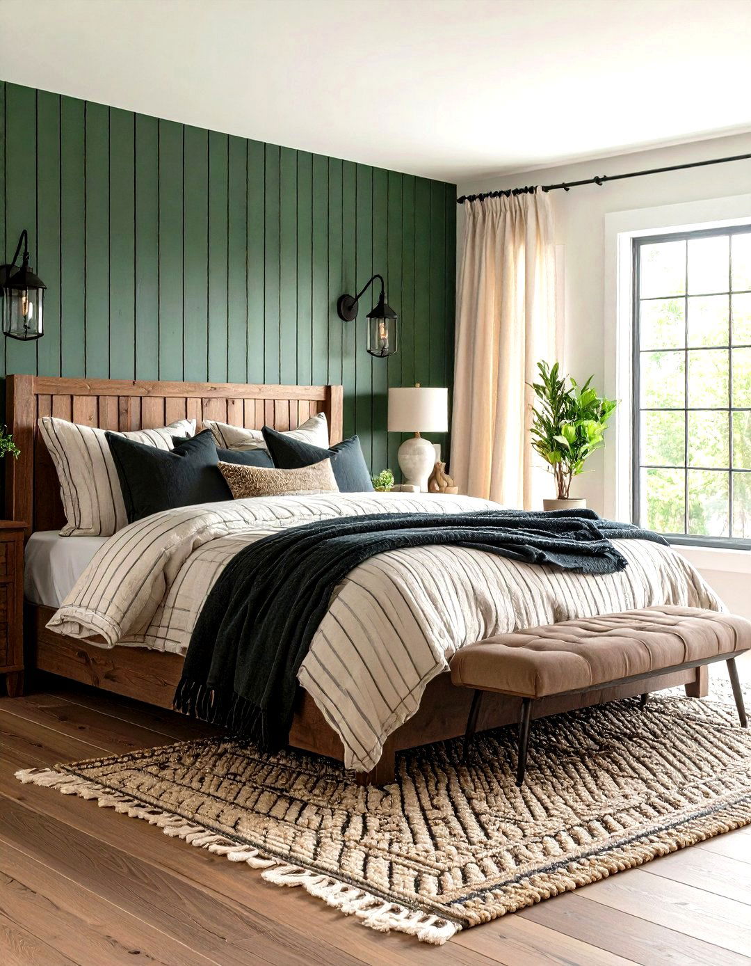 Modern Farmhouse with Green Shiplap - 20 Dark Green Bedroom Ideas