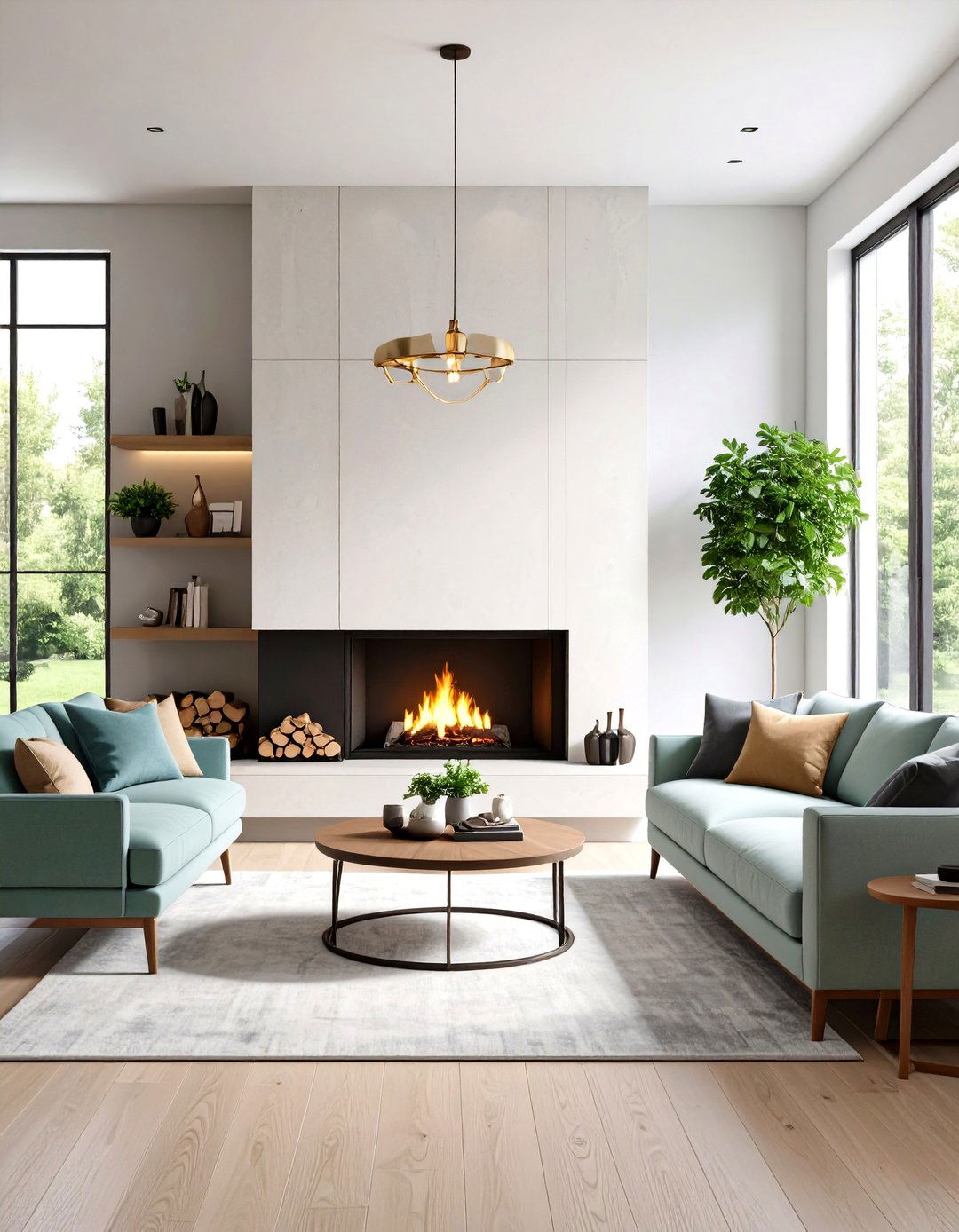 Modern Fireplace with Asymmetrical Design Balance - 20 Modern Fireplace Ideas