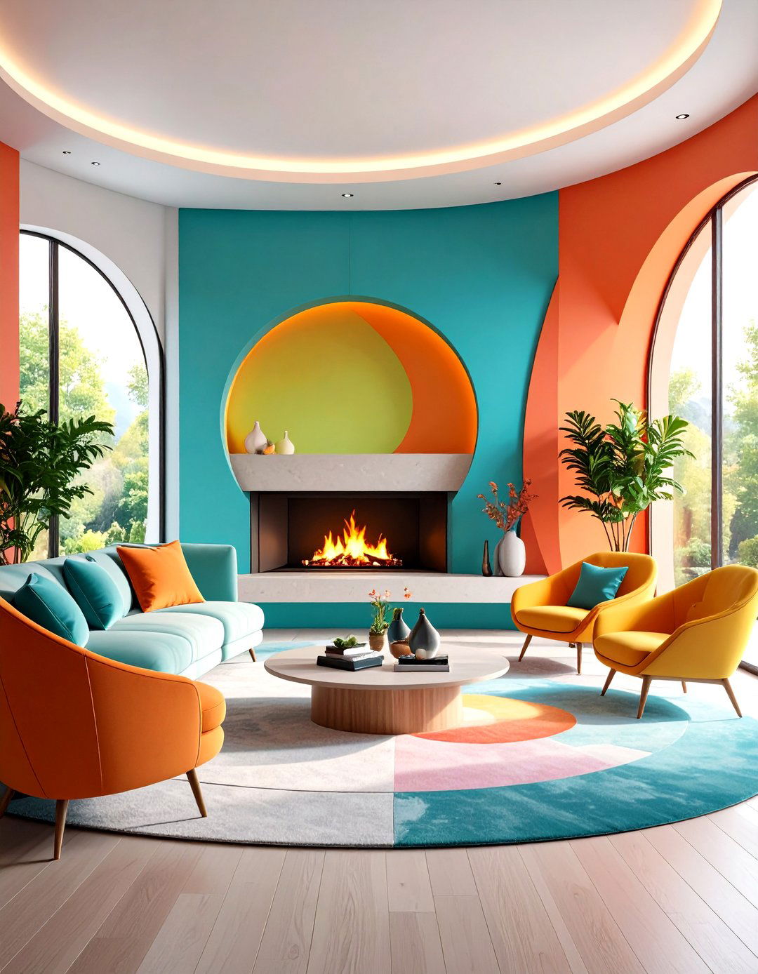 Modern Fireplace with Circular Design Elements - 20 Modern Fireplace Ideas