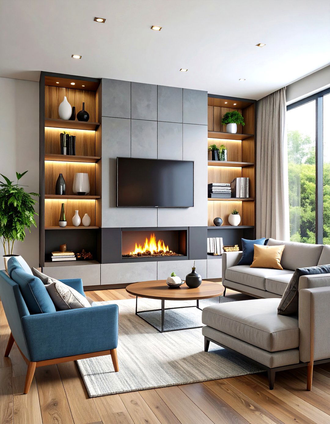 Modern Fireplace with Integrated Media Storage - 20 Modern Fireplace Ideas