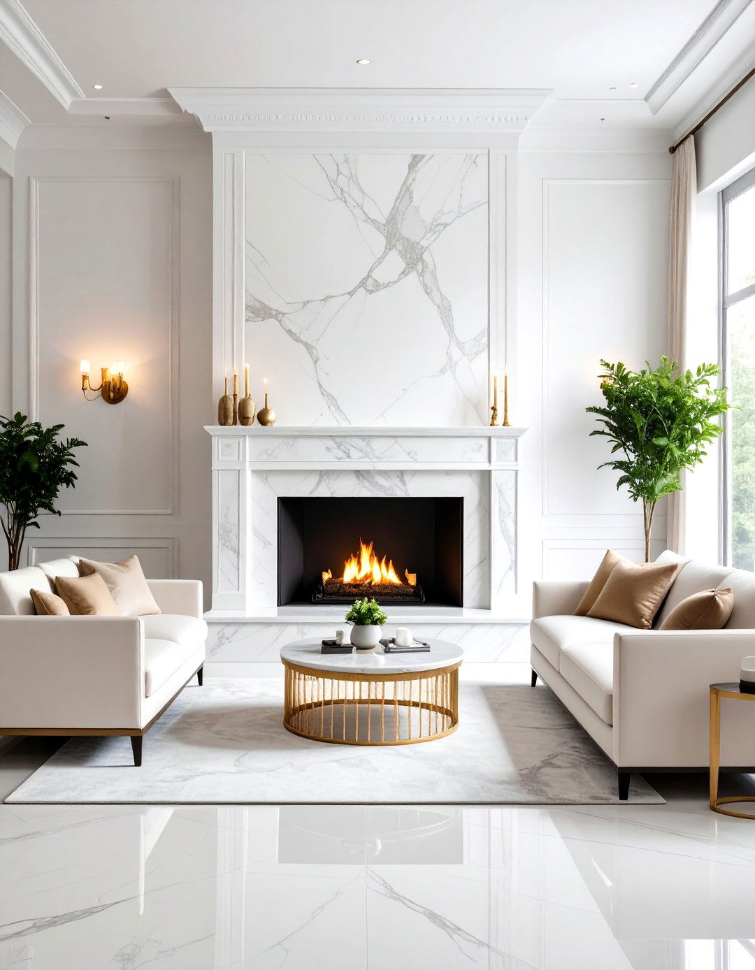 Modern Fireplace with Marble Slab Surround - 20 Modern Fireplace Ideas