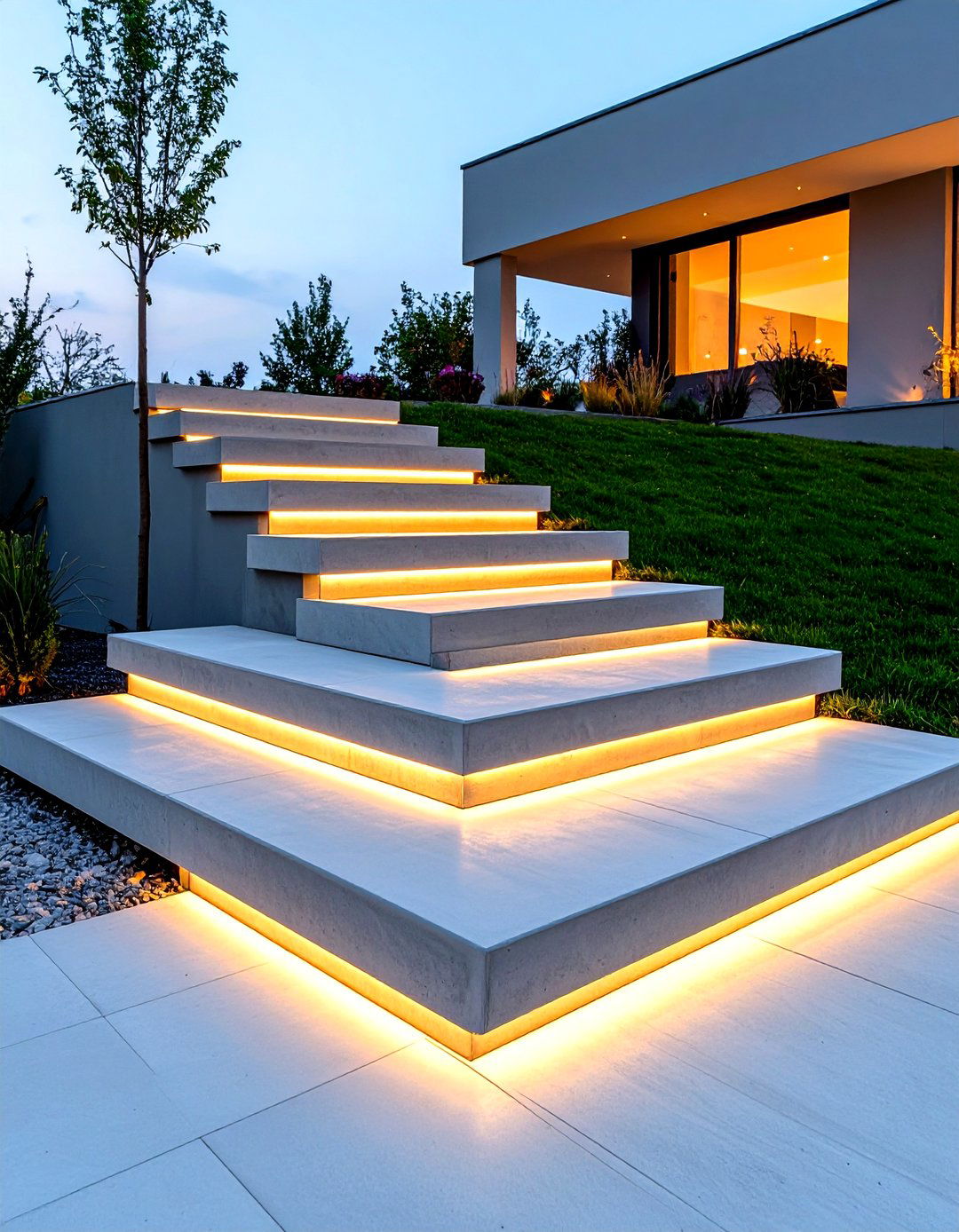 Modern Floating Concrete Patio Steps - 20 Patio Steps Ideas