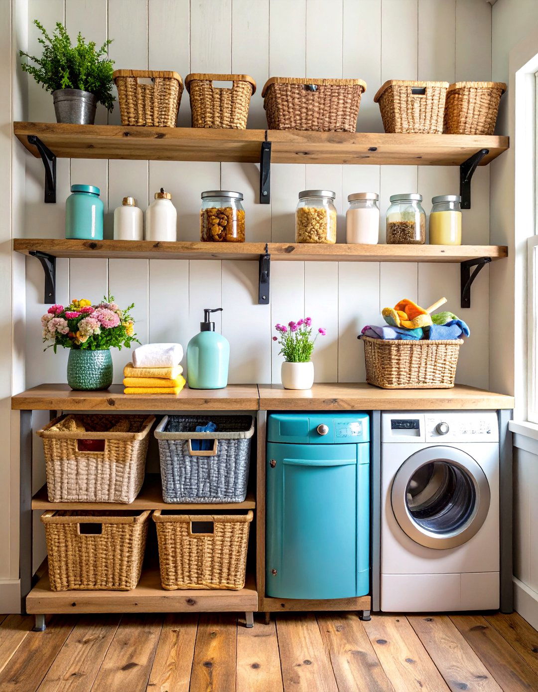 Modern Floating Laundry Room Shelving with Clean Line Aesthetics - 20 Laundry Room Shelving Ideas