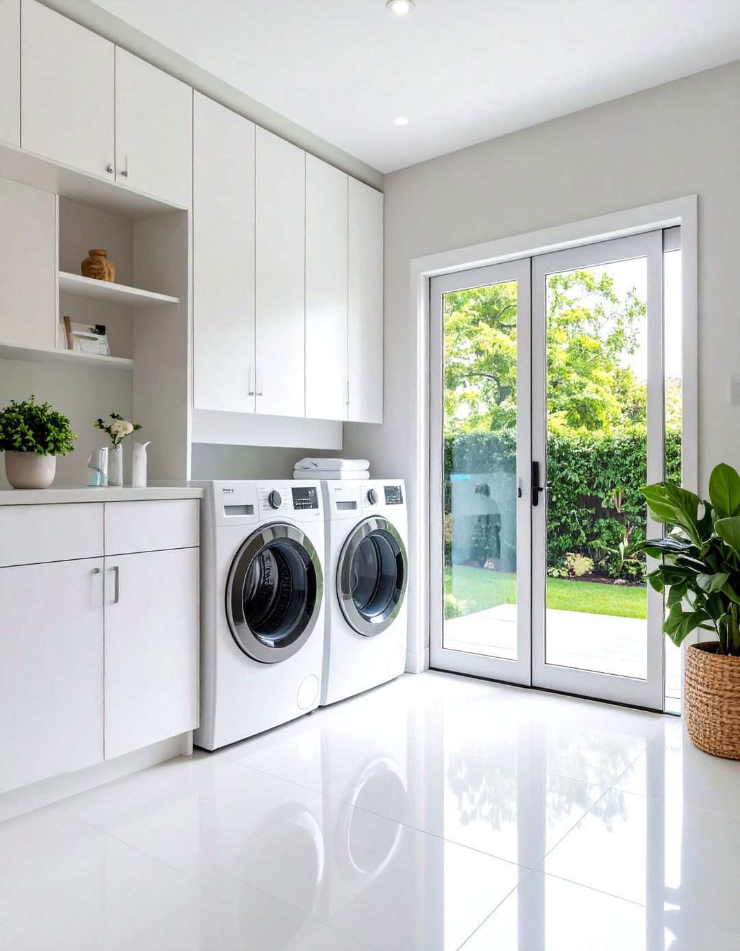 Modern Folding Laundry Room Door with Frosted Acrylic Panels - 20 Laundry Room Door Ideas