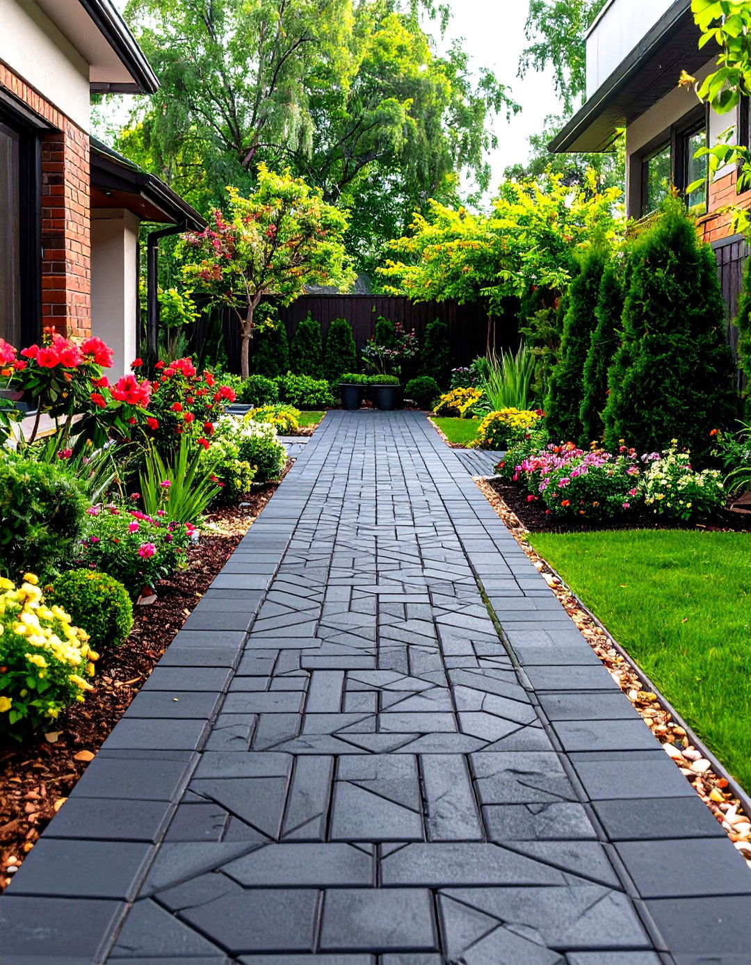 Modern Geometric Black Brick Walkway Design - 20 Black Brick Walkway Ideas