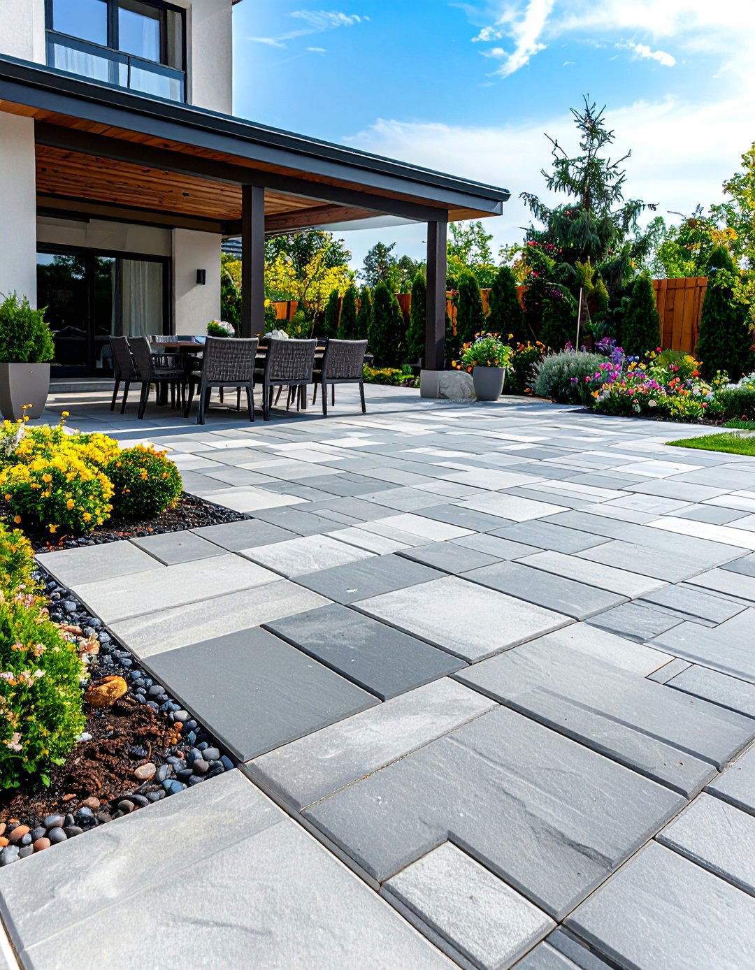 Modern Geometric Cobblestone Patio - 20 cobblestone patio ideas