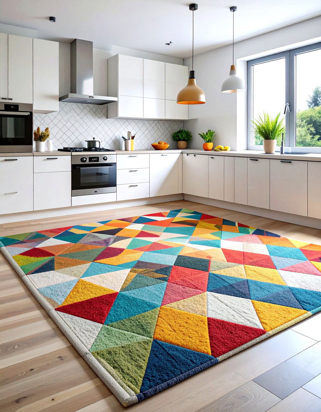 Modern Geometric Kitchen Rug with Bold Abstract Motifs - 20 Kitchen Rug Ideas