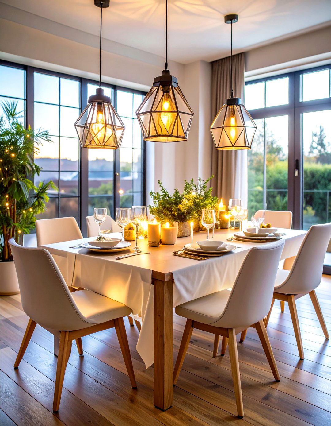 Modern Geometric Lantern Centerpiece with Fairy Light Strands - 20 Lantern Centerpiece Ideas