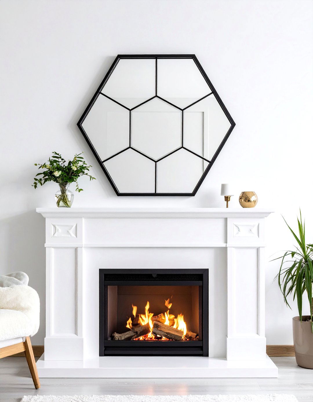 Modern Geometric Mirror Over Fireplace - 20 Mirror Over Fireplace Ideas