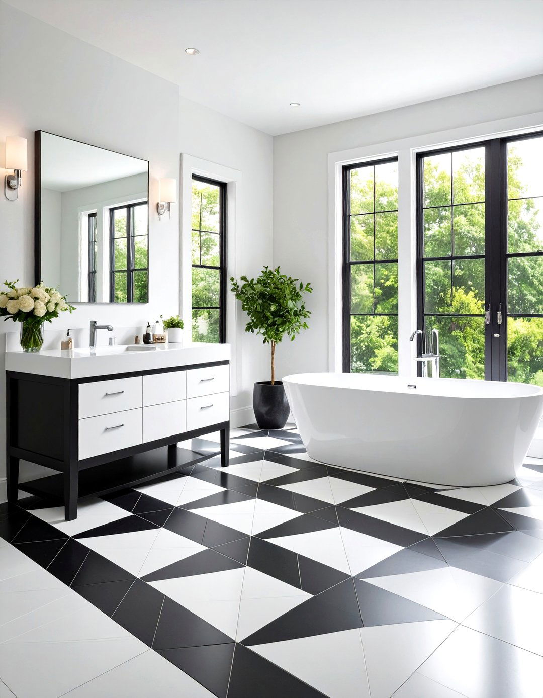 Modern Geometric Penny Tile Floor Pattern - 20 Penny Tile Bathroom Floor Ideas