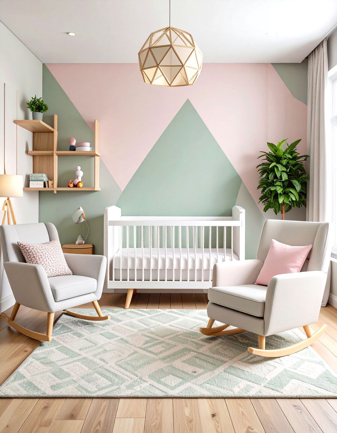 Modern Geometric Pink and Green Nursery - 20 Pink and Green Nursery Ideas