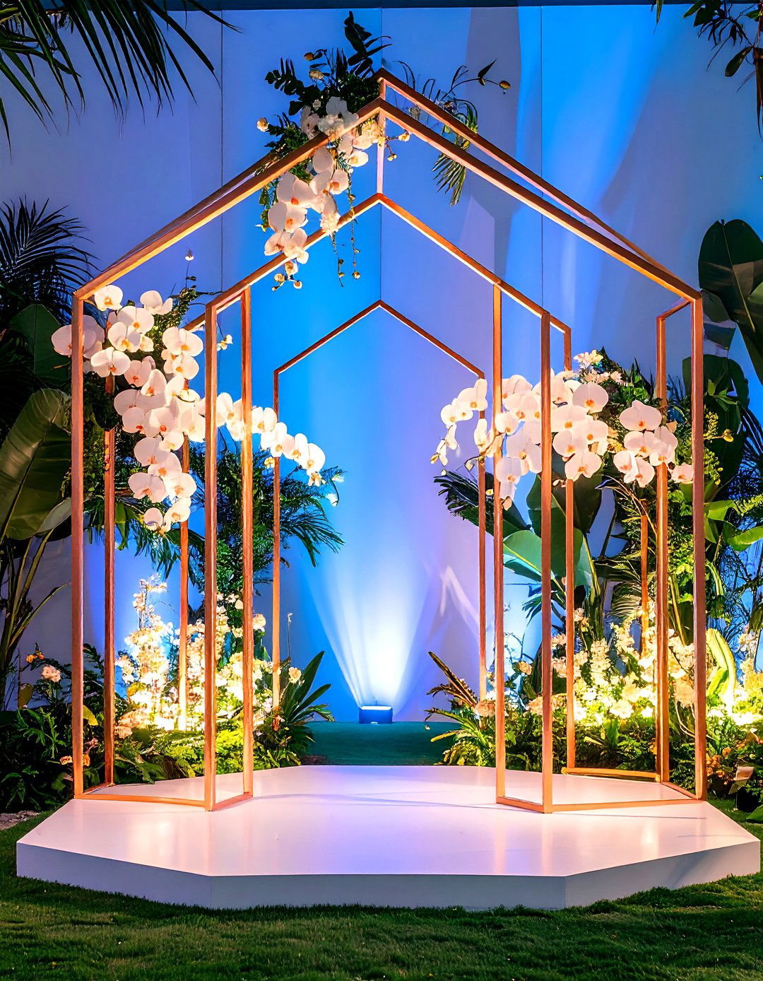Modern Geometric Wedding Altar with Metallic Accents - 20 Wedding Altar Ideas