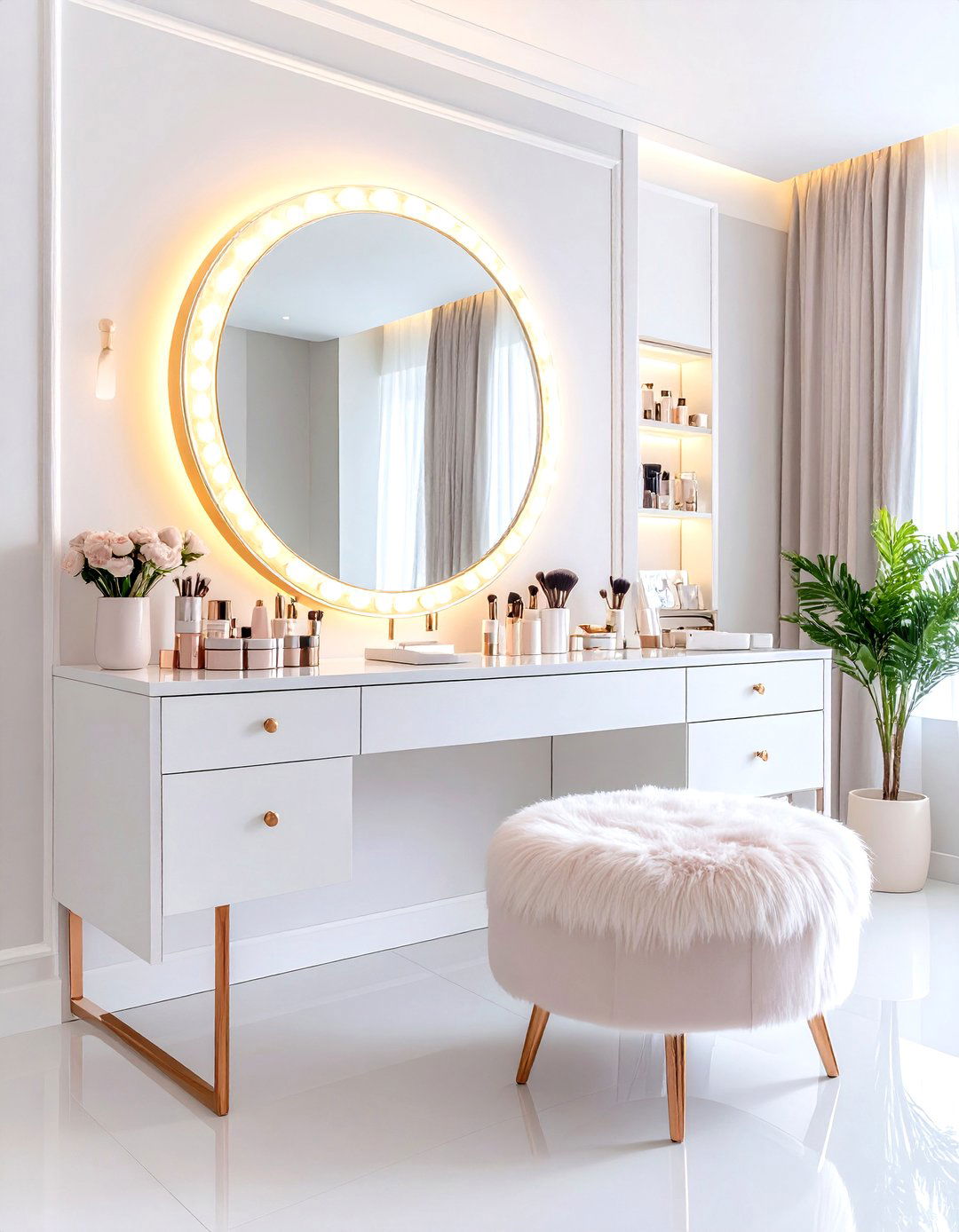 Modern Glam Makeup Room with Metallic Finishes - 20 Makeup Room Ideas