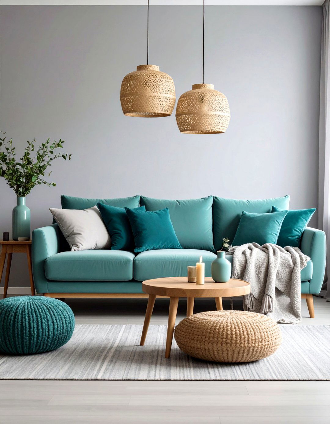 Modern Glam Using Teal Velvet and Grey Marble - 20 Teal and Grey Living Room Ideas