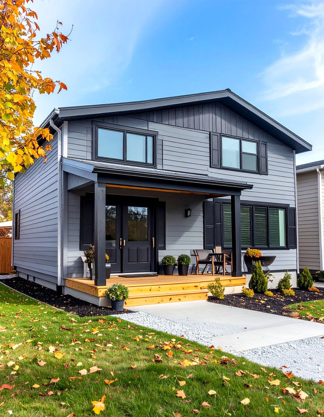 Modern Gray Mobile Home Siding with Black Accents - 20 Mobile Home Siding Design Ideas