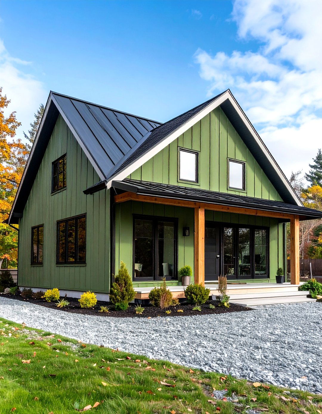 Modern Green Farmhouse with Clean Lines - 20 Farmhouse Green Exterior Home Ideas