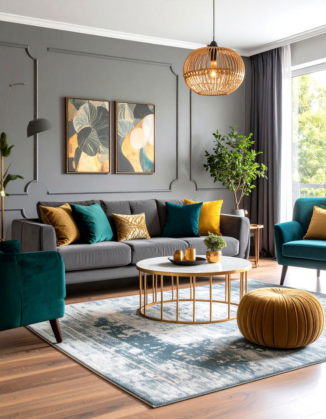 Modern Grey Living Room with Bold Accent Colors - 20 Grey Living Room Ideas