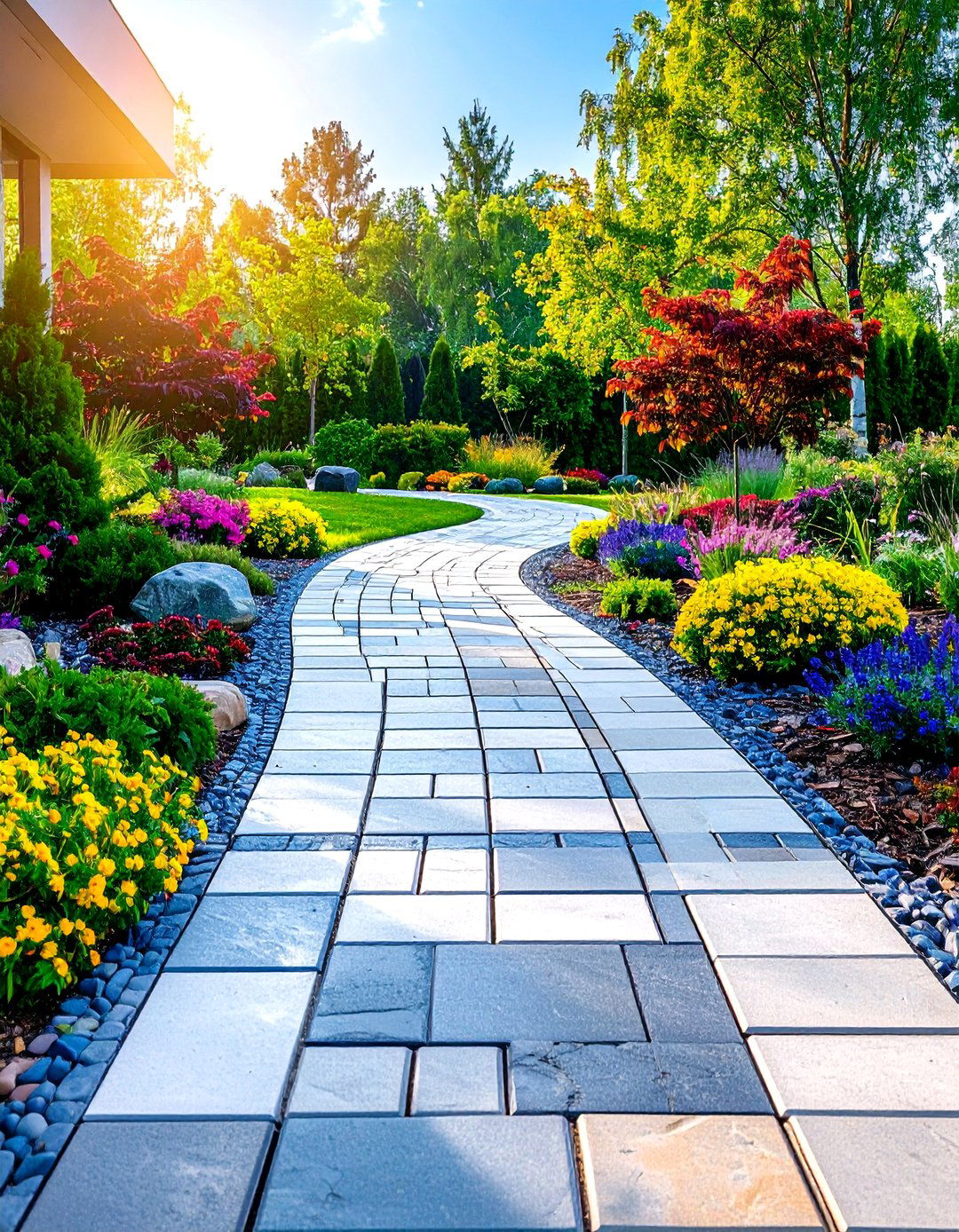 Modern Grid Pattern Cobblestone Walkway - 20 Cobble Stone Walkway Ideas