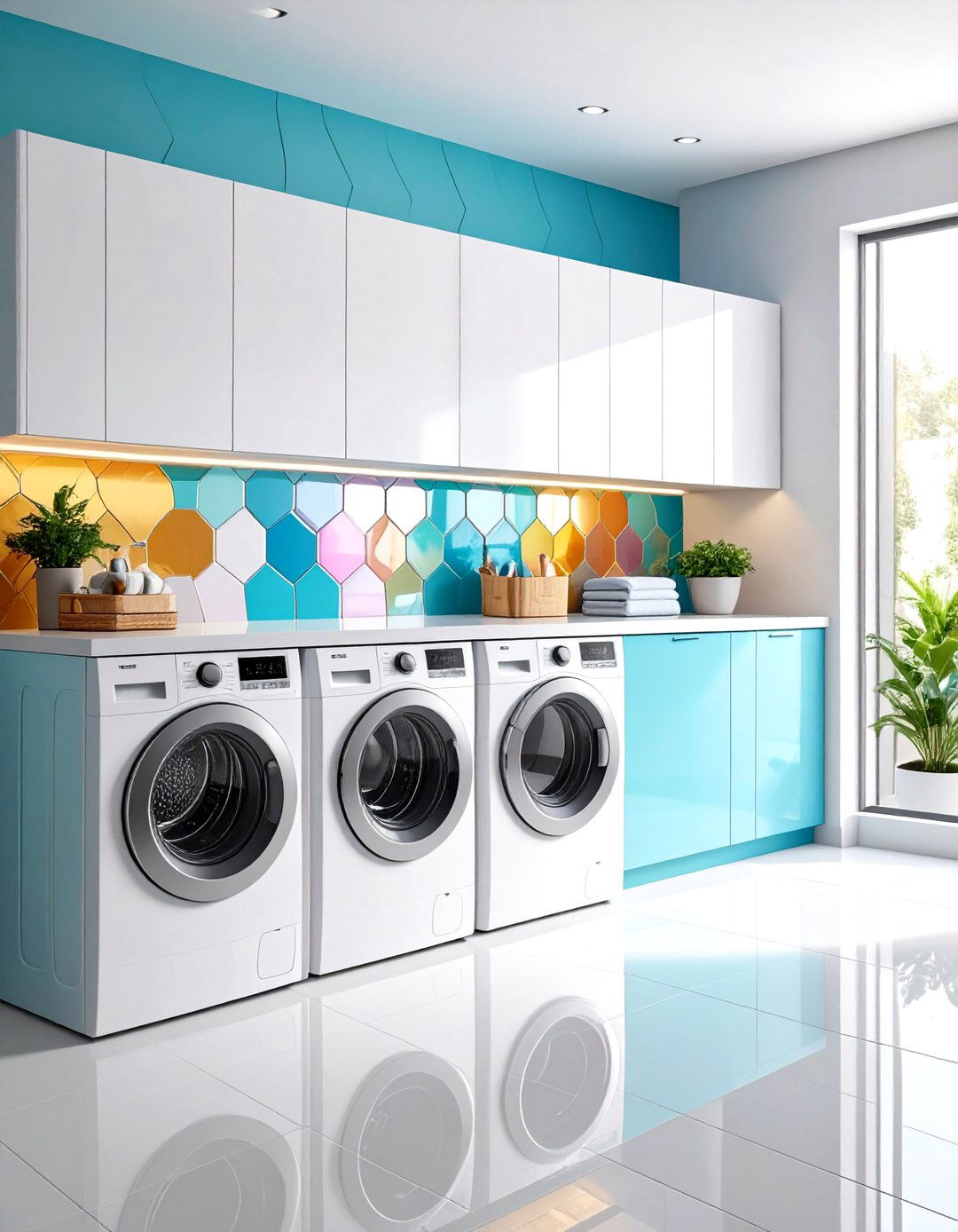 Modern Hexagon Glass Laundry Room Backsplash - 20 Laundry Room Backsplash Ideas